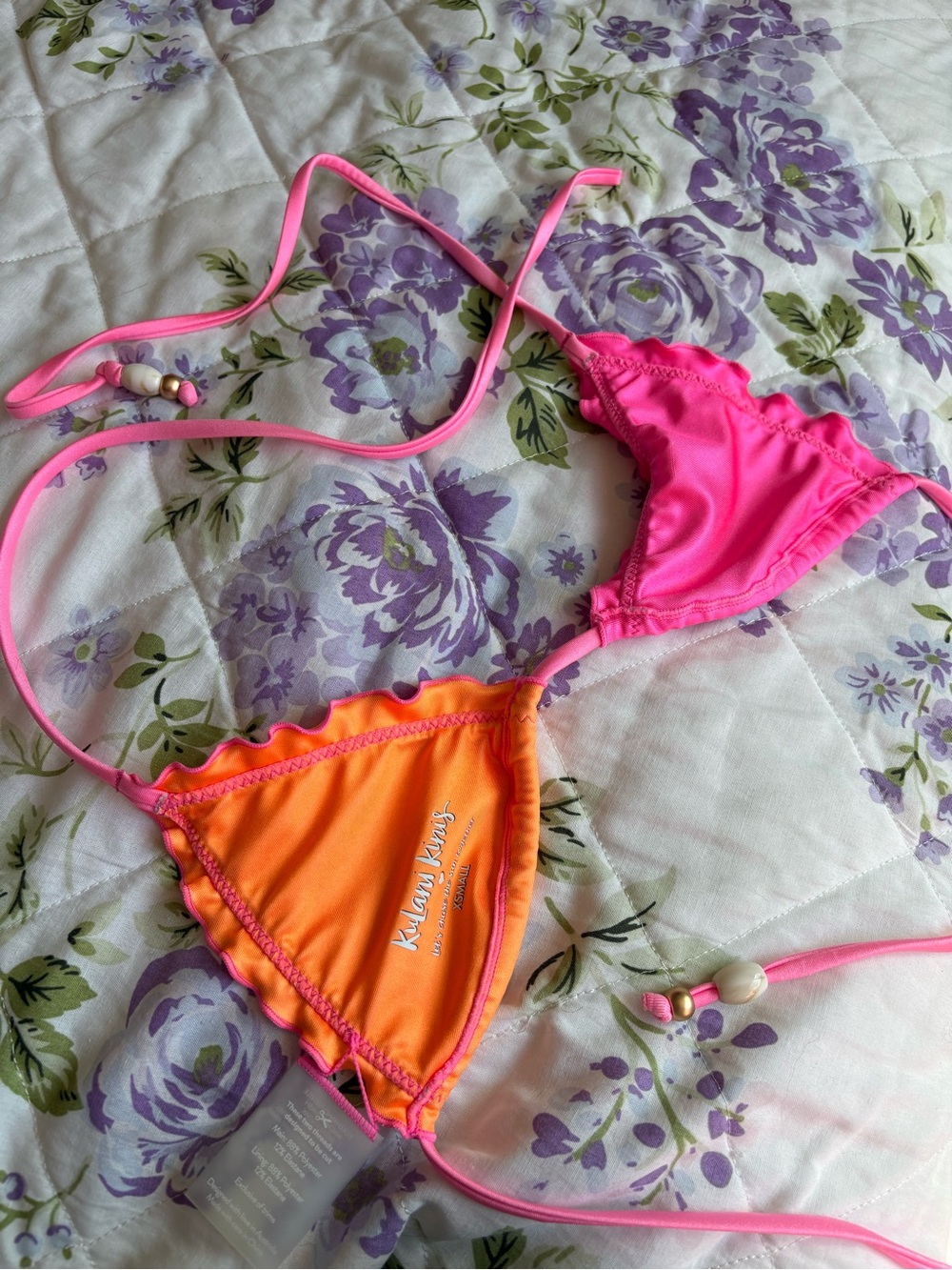Neon Pink Orange Ruffle Triangle Y2K Strawberry Hibiscus Bikini-Kulani Kinis NWT